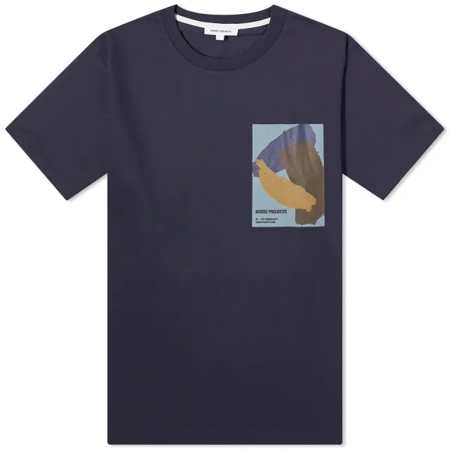 Norse Projects Men's Simon Organic Brush Stroke Print T-Shirt Dark Navy