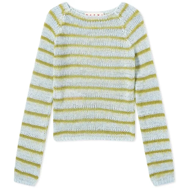 Marni Women's Long Sleeve Boat Neck Striped Sweater Iris Blue