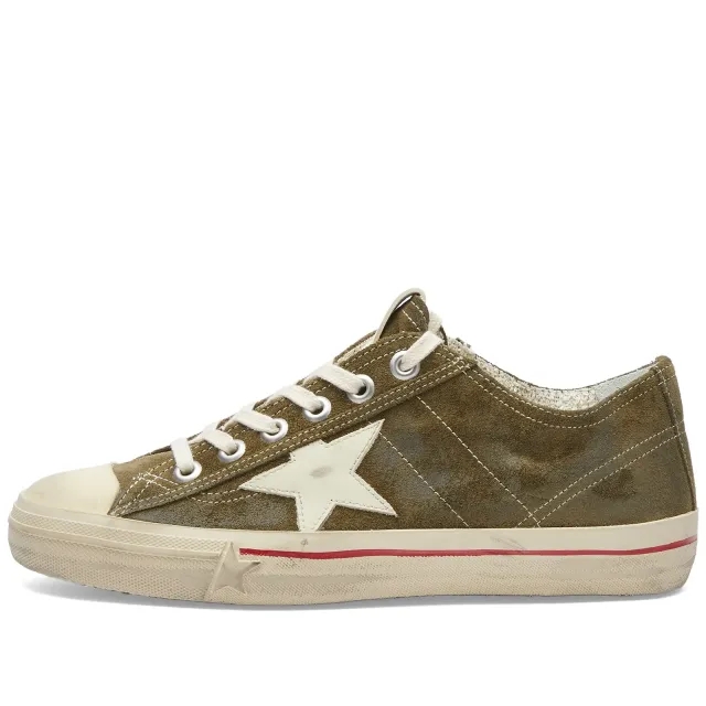 Golden Goose Men's V-Star Suede Sneaker Dark Green/Ivory