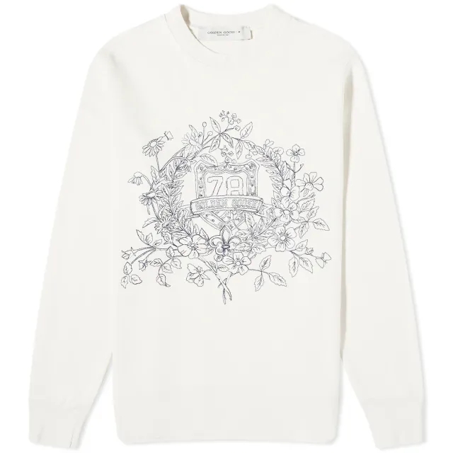 Golden Goose Men's Crest Embroidery Crew Sweat Heritage White/Elcipse