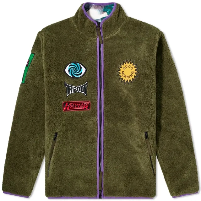 Good Morning Tapes Men's Reversibe Polar Fleece Jacket Moss/Shrooms