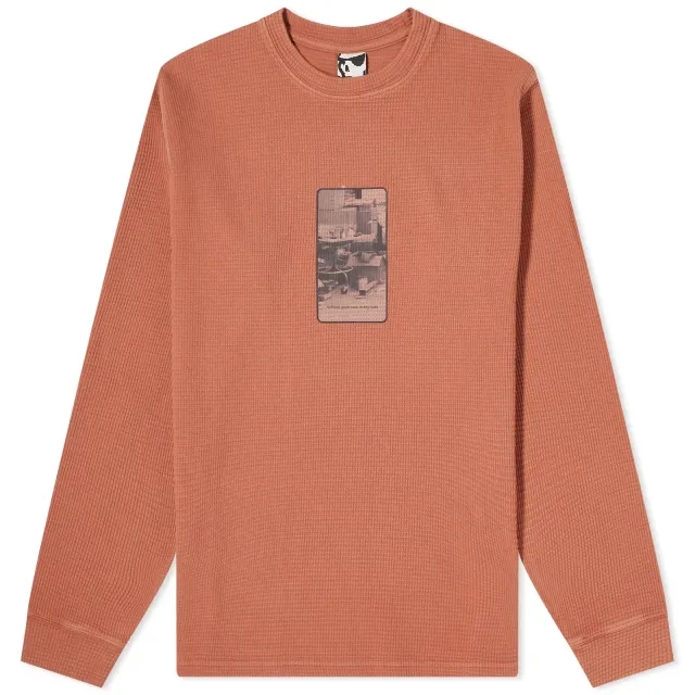 GR10K Men's Heavy Waffle Long Sleeve T-Shirt Upupa Red