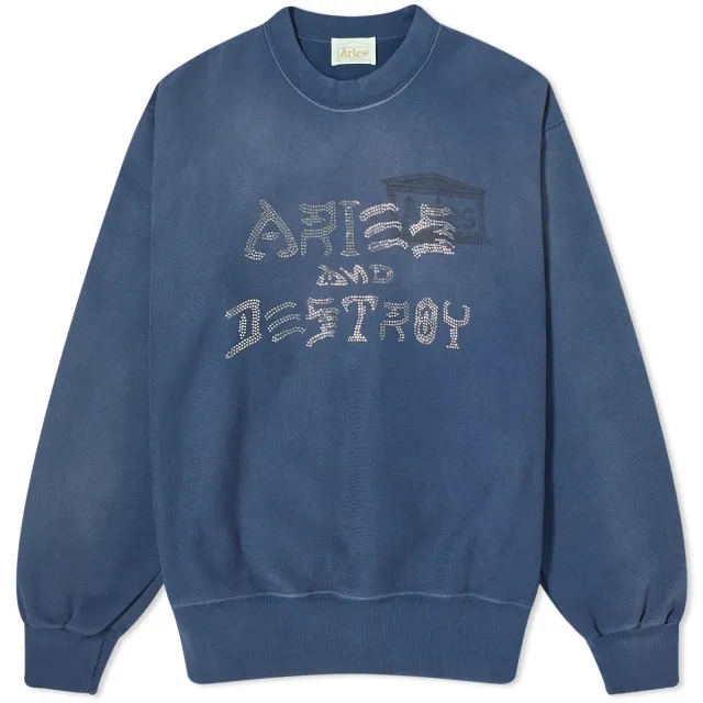 Aries Women's Aged Aries Women's and Destroy Diamante Crew Sweat Navy