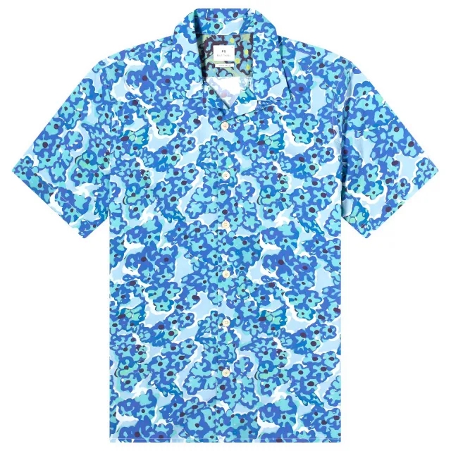 Paul Smith Men's Flower Print Vacationn Shirt Blue