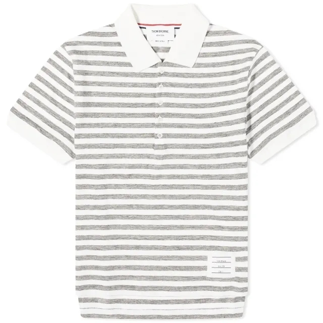 Thom Browne Men's Striped Linen Polo Light Grey