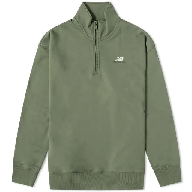 New Balance Men's Athletics Remastered French Terry Quarter Zip Deep Olive Green