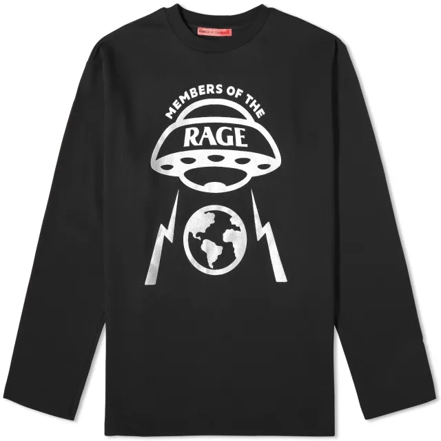 Members of the Rage Men's Long Sleeve Oversized Planet T-Shirt Black