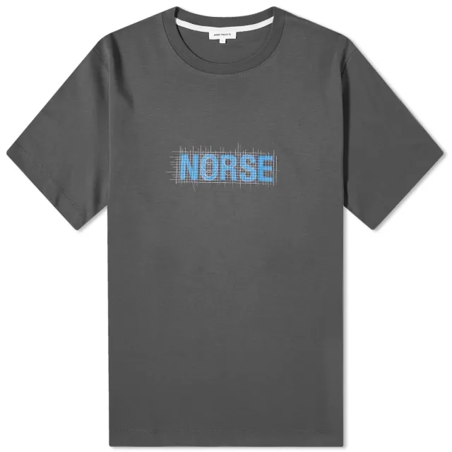 Norse Projects Men's Jakob Organic Interlock Grid Print T-Shirt Battleship Grey