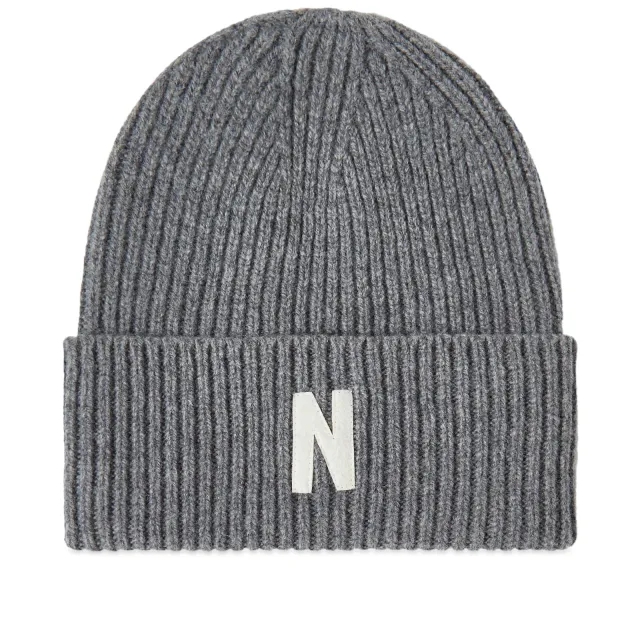 Norse Projects Merino Lambswool Rib N Logo Beanie Men Beanies Grey
