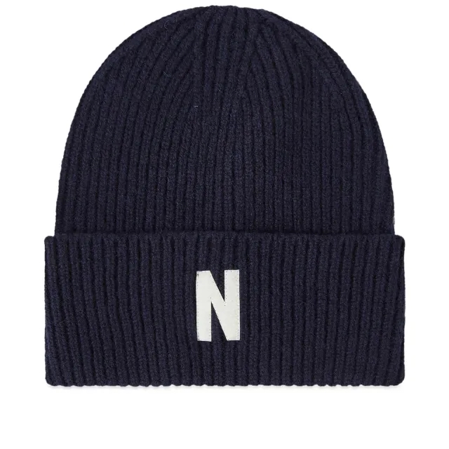 Norse Projects Merino Lambswool Rib N Logo Beanie Men Beanies Blue