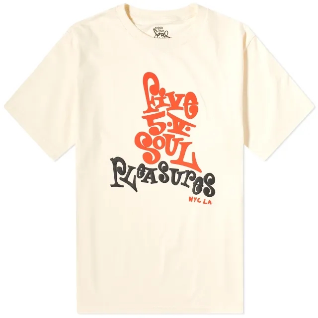 Pleasures Men's x 555 Five 5 V T-Shirt Cream