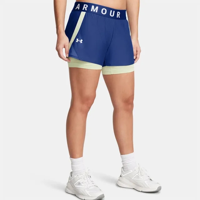 Women's  Under Armour  Play Up 2-in-1 Shorts Tech Blue / Retro Green / White XS