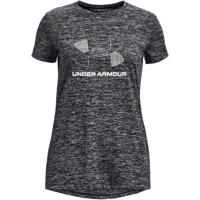 Girls'  Under Armour  Tech™ Twist Big Logo Short Sleeve Black / White YXS (48 - 50 in)