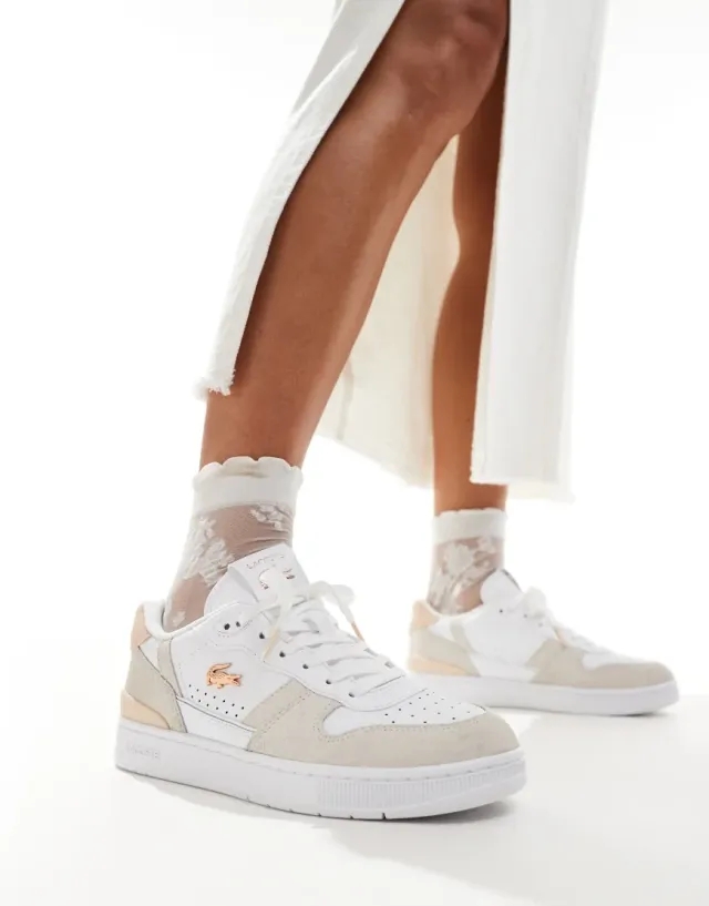 Lacoste Women's T-Clip Set Leather Sneakers - White & Light Pink