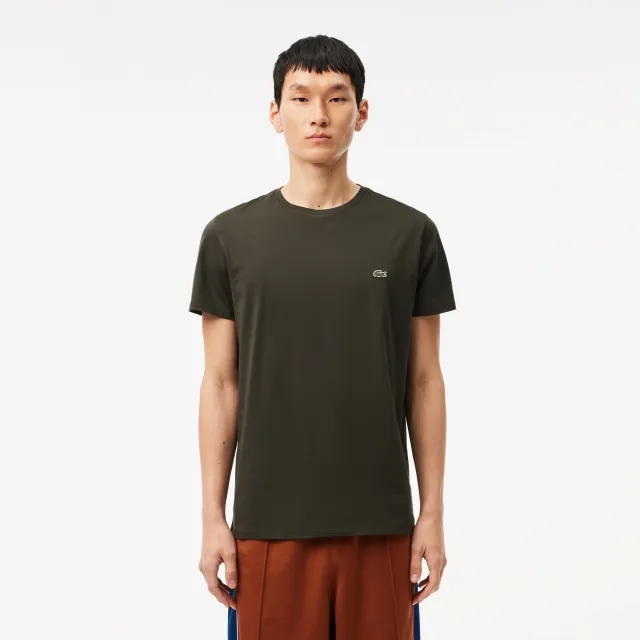 Lacoste Monochrome Cotton Pima Jersey Crew Neck T-shirt - Khaki Green