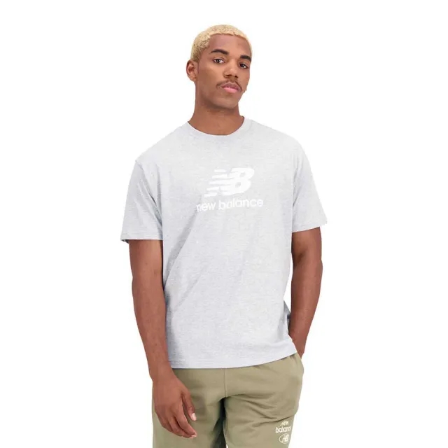 New Balance Men's Essentials Stacked Logo Cotton Jersey Short Sleeve T-shirt in Grey