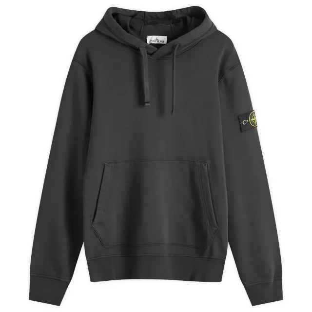 Stone Island Men's Cotton Fleece Garment Dyed Hoodie Black
