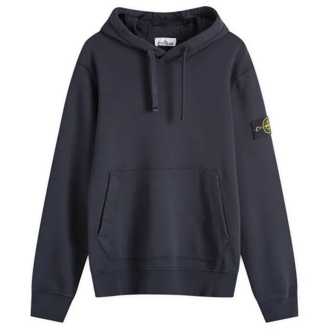 Stone Island Men's Cotton Fleece Garment Dyed Hoodie Navy Blue