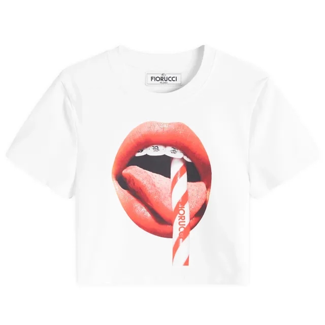 Fiorucci Women's Mouth Print Cropped T-Shirt White
