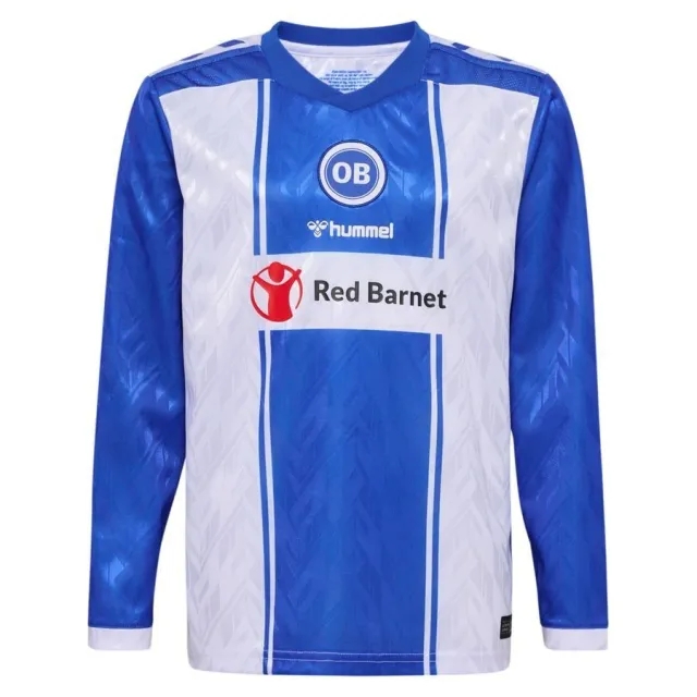 Hummel Odense Boldklub Home Shirt 2024/25 Kids Long Sleeves - ['White', 'Blue']