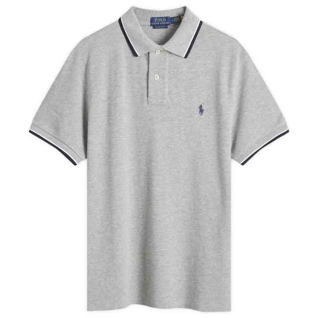 Polo Ralph Lauren  POLO COUPE DROITE EN COTON BASIC MESH COL FANTAISIE  men's Polo shirt in Grey