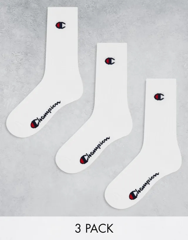 Champion 3 Pack Logo Crew Socks In White
