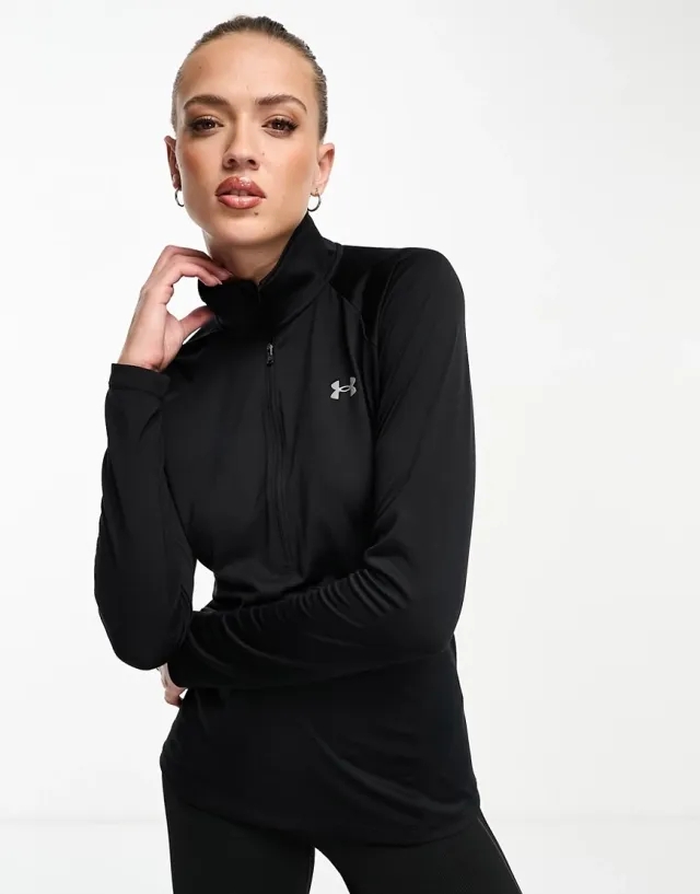 Under Armour Jersey Tech 1/2 Zip Half Zip Long Sleeve T-shirt  - Black