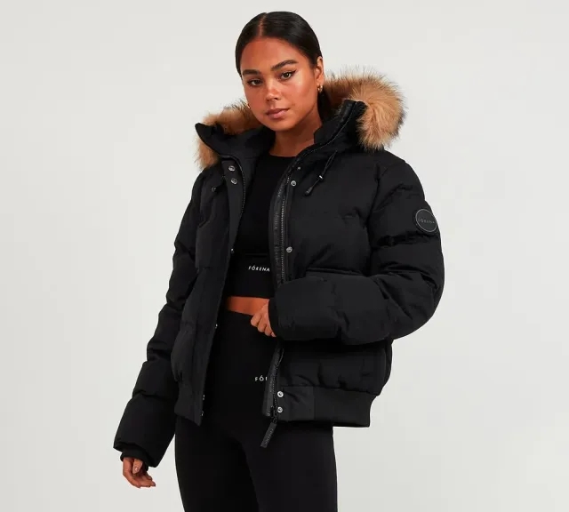 Forena Womens Tori Puffer Bomber Jacket - Black - Size M - Black