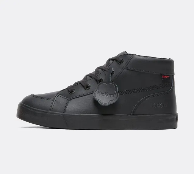 Kickers Junior Tovni Hi Leather Shoe - Black - Size 6 - Black