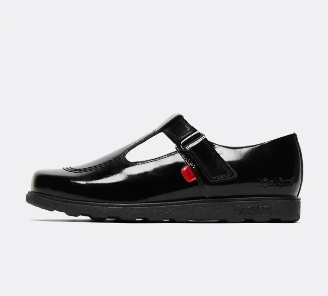 Kickers Junior Fragma T Bar Patent Leather Shoe - Black - Size 6 - Black