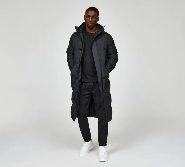 Brave Soul Long Length Puffer Jacket - Black - Size S - Black