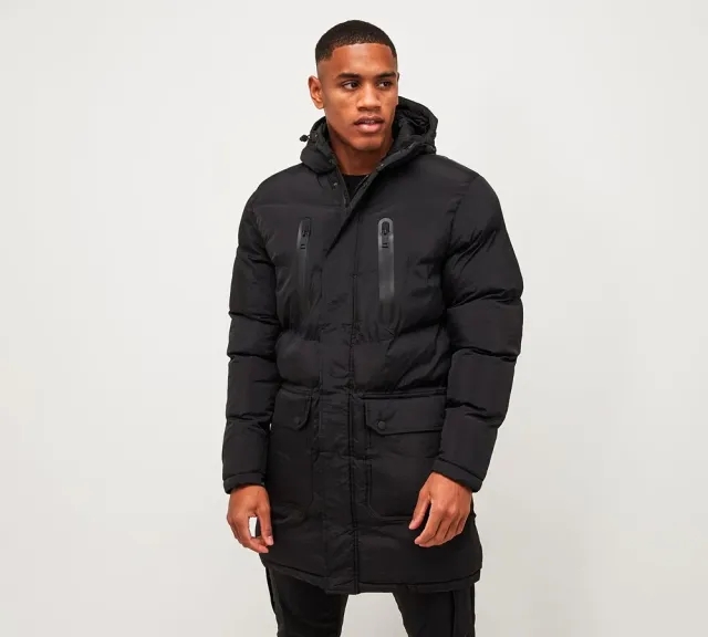 Brave Soul Todd Longline Puffer Jacket - Black - Size XL - Black