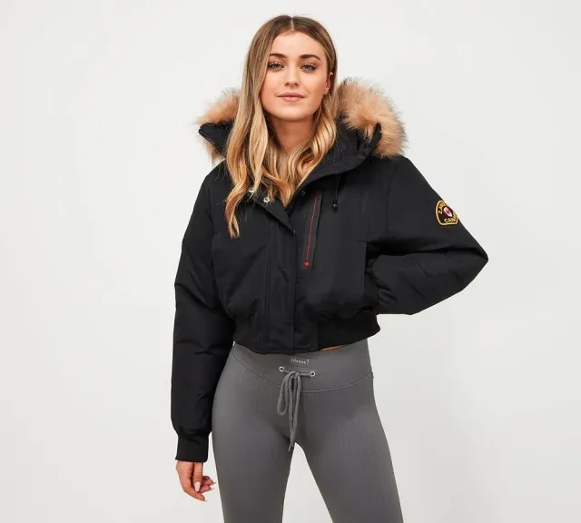 Zavetti Canada Womens Gabellia Crop Bomber Jacket - Black - Size XS - Black