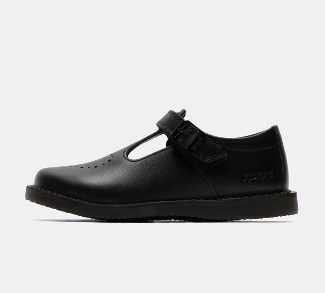 Kickers Nursery Kopi Heart T-Bar Leather Shoe - Black - Size 7 - Black