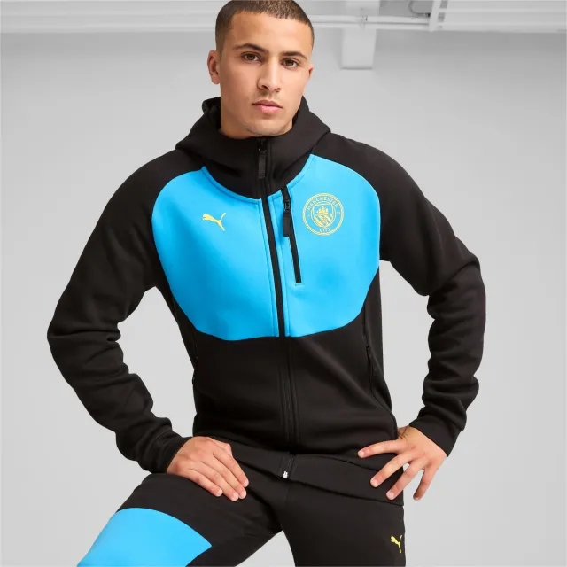 Manchester City PUMAtech Full-Zip Hoodie Men, Black/Magic Blue