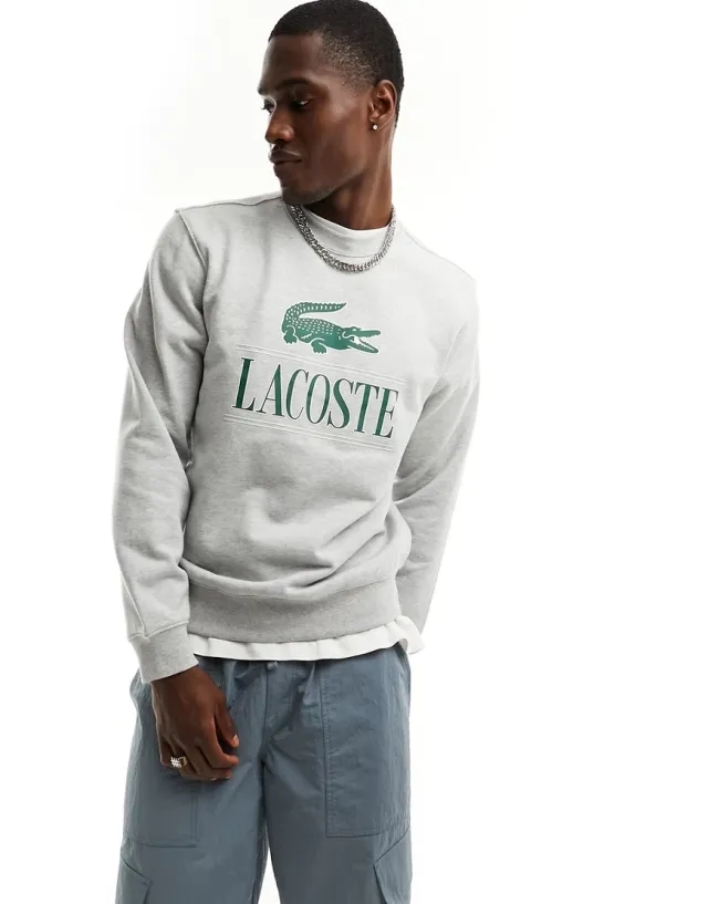 Lacoste Large Front Logo Sweatshirt In Grey Marl-Neutral