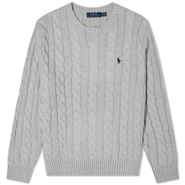 Polo Ralph Lauren Men's Cotton Cable Crew Knit Fawn Grey Heather