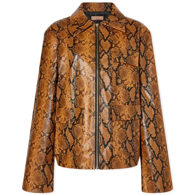 KITRI Women's Wilma Snakeskin Vinyl Jacket Caramel Snakeskin Print