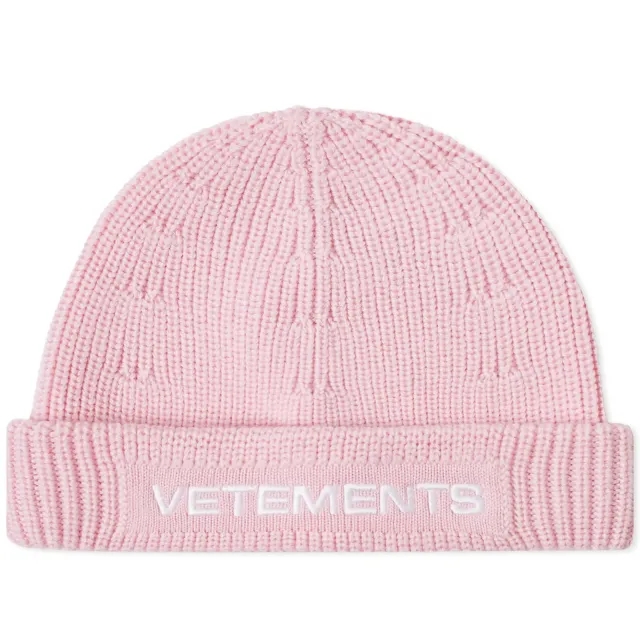 Vetements Women's Logo Beanie Hat Baby Pink