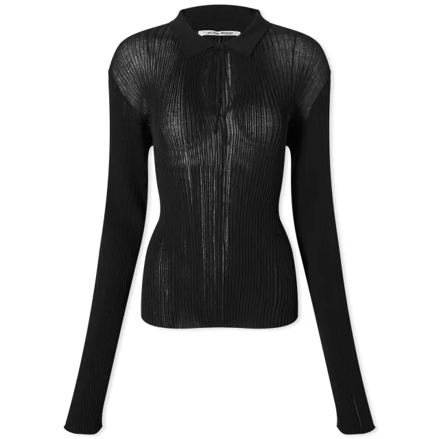 Wood Wood Women's Wendy Knit Polo Top Black