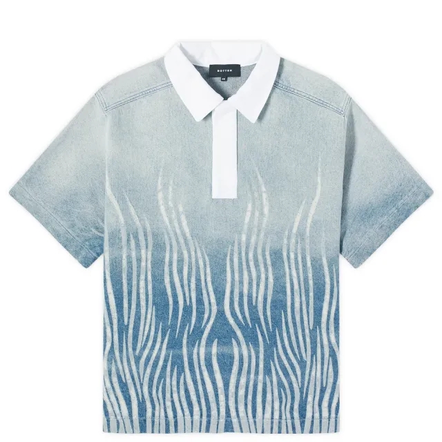 Botter Women's Gradient Denim Polo Top Distressed
