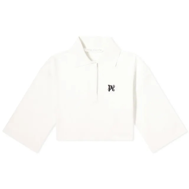 Palm Angels Women's Monogram Cropped Polo Top White