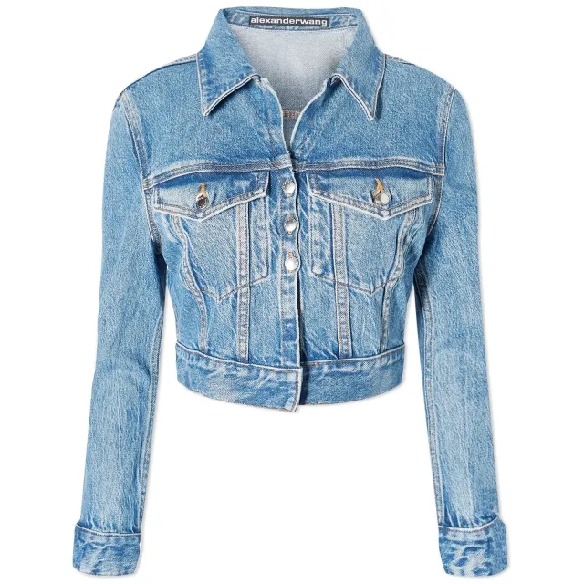 Alexander Wang Women's Shrunken Cardi Trucker Denim Jacket Classic Medium Indigo