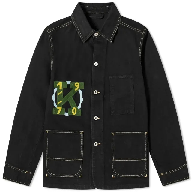 Kenzo Men's Varsity Denim Workwear Jacket Rinse Black Denim
