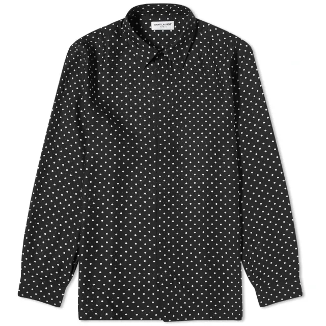 Saint Laurent Men's Polka Dot Shirt Black