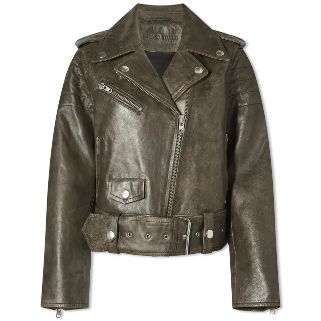 Stand Studio Women's Icon Leather Jacket Worn Olive