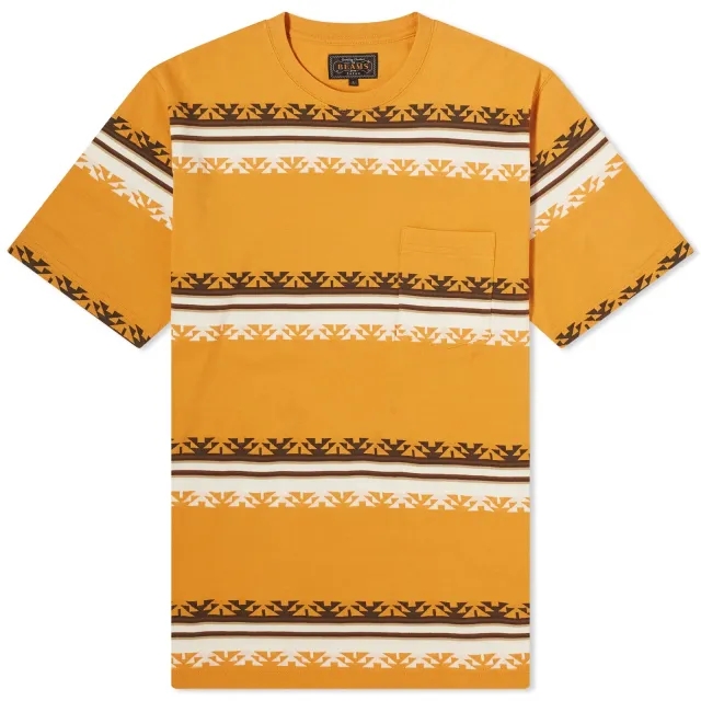 Beams Plus Men's Jacquard Stripe Pocket T-Shirt Mustard