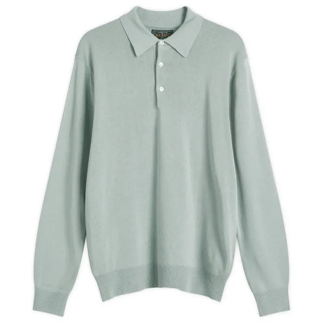 Beams Plus Men's 12g Knit Long Sleeve Polo Ice Blue