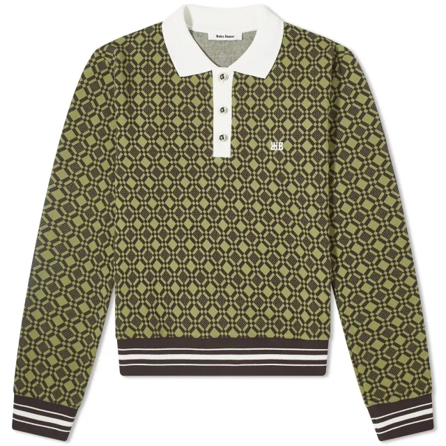 Wales Bonner Women's Power 1/4 Zip Top Olive/Dark Brown
