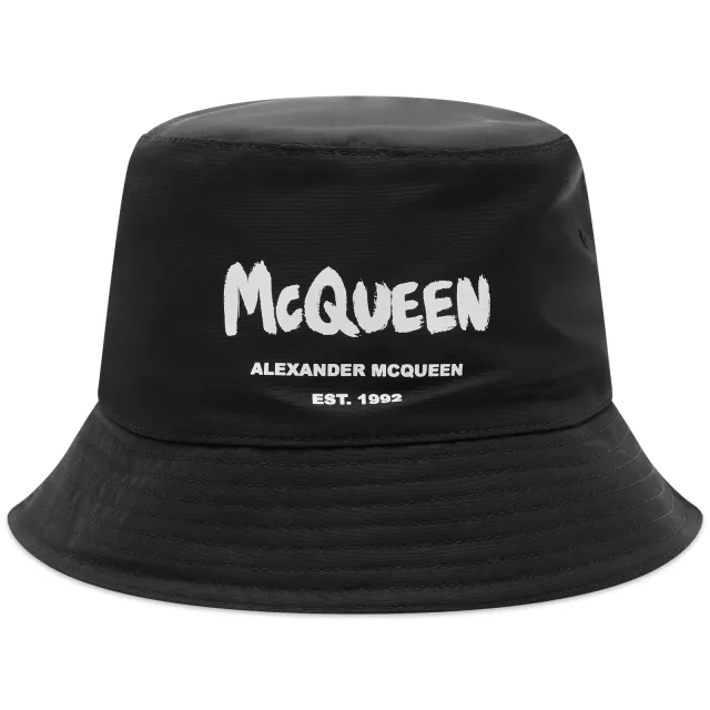Alexander McQueen Men's Graffiti Logo Bucket Hat Black/Ivory
